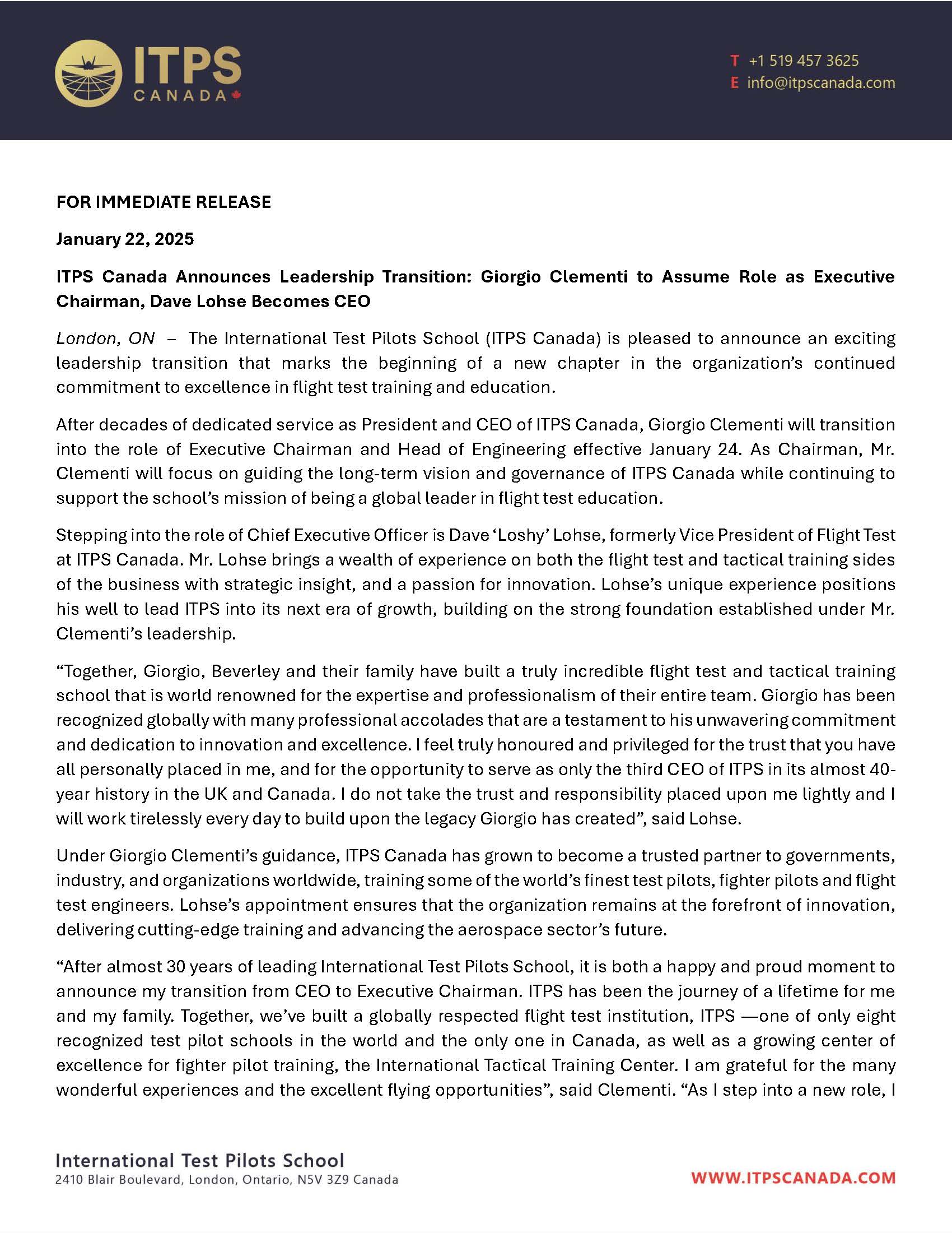 ITPS Leadership Change News Release APPROVED 20250122 Page 1